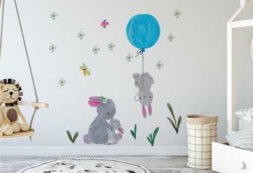 Naklejki na ścianę króliki z balonikami