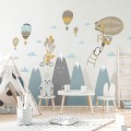 Naklejki na ścianę szare GÓRY z balonami i chmurkami