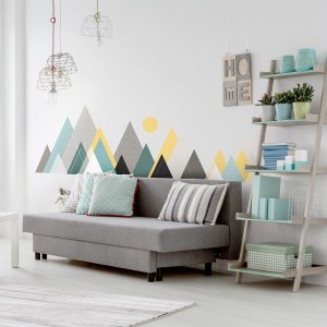 Pastelowe skandynawskie naklejki na ścianę GÓRY zielono żółto szare