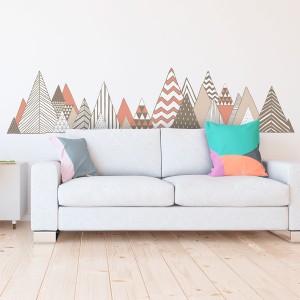 Pastelowe skandynawskie naklejki na ścianę GÓRY jasno brązowe