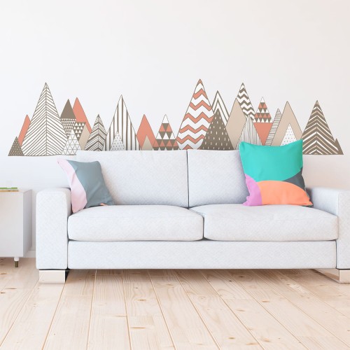 Pastelowe skandynawskie naklejki na ścianę GÓRY jasno brązowe