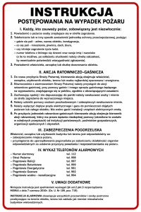 Naklejka znak BHP Instrukcja postępowanie na wypadek pożaru 20x30cm