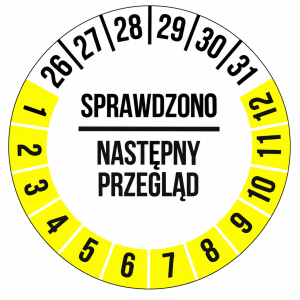 50szt Naklejki Inspekcyjne naklejka Inspekcja Przegląd 30mm ŻÓŁTE