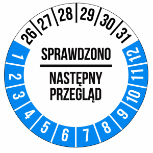 50szt Naklejki Inspekcyjne naklejka Inspekcja Przegląd 30mm NIEBIESKIE