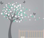 Naklejka na ścianę drzewo szare z kwiatami rozmiar XXL 