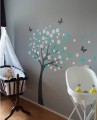 Naklejka na ścianę drzewo szare z kwiatami rozmiar XXL