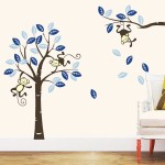 Naklejka na ścianę drzewo brązowe z małpkami rozmiar XXL 