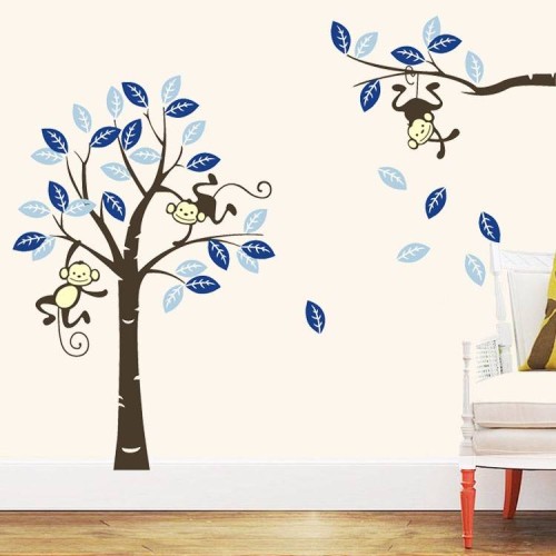 Naklejka na ścianę drzewo brązowe z małpkami rozmiar XXL