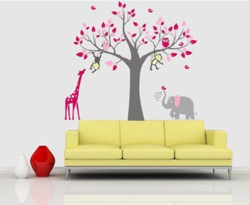 Naklejka na ścianę drzewo i zwierzęta rozmiar XXL