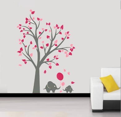Naklejka na ścianę drzewo i słonie rozmiar XXL