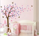 Naklejka na ścianę drzewo z fioletowo różowymi liśćmi rozmiar XXL